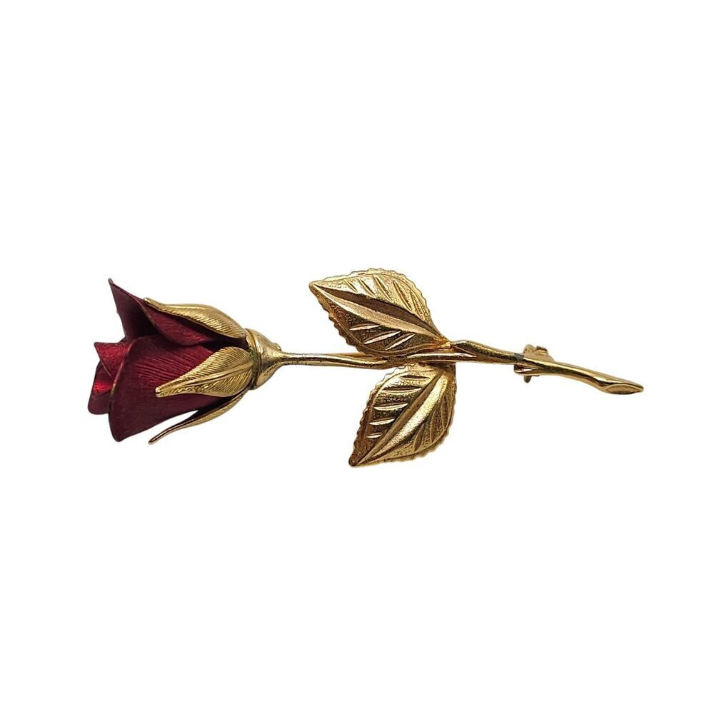 Vintage Giovanni Signed Red Rose Gold Tone Brooch 3 Inches 25$